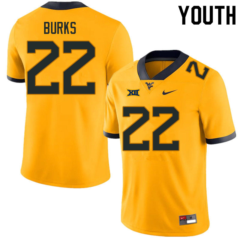 Youth #22 Aubrey Burks West Virginia Mountaineers College Football Jerseys Sale-Gold - Click Image to Close